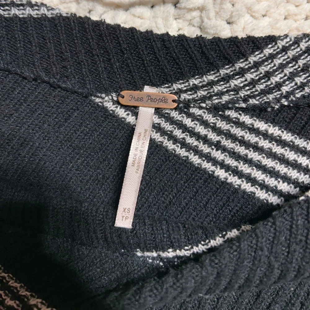 Free People Asymmetrical Striped Black and White Pullover Sweater